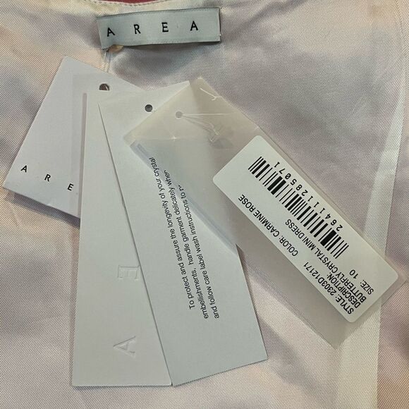 AREA Pink Mini Dress Crystal Embellished Size 10 Wool Blend Crepe - Picture 9 of 12